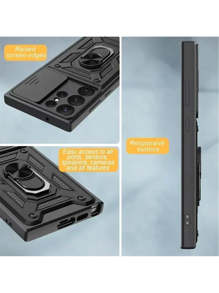 Armadura girar com suporte de anel lente da câmera caso anti-risco para samsung galaxy s24 s23 s22