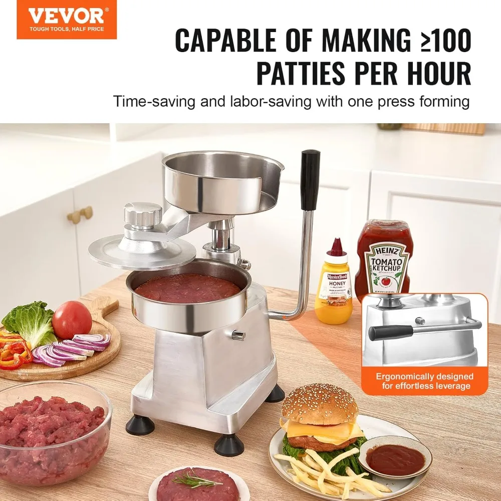 Factory Direct 2026 Commercial Burger Patty Maker 3 in 1 4/5/6 inch Stainless Steel Hamburger Press Machine with 1500 Patty Pape