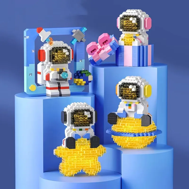 Micro Building Blocks Glowing Astronaut DIY Bricks Set Space Aerospace Mini Blocks Model With Light Kids Educational Toy Birthd