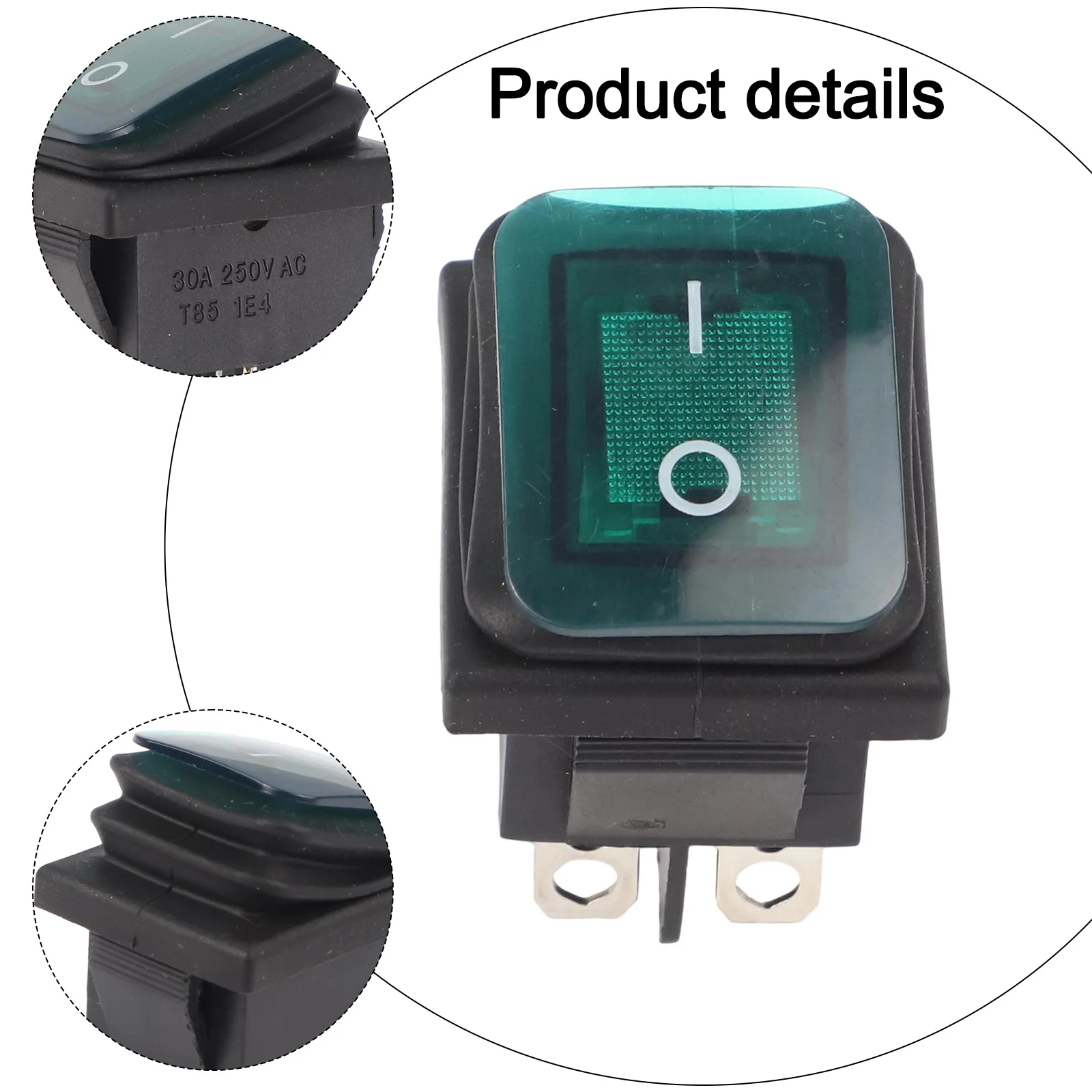 Power Switch Switch Rocker Switch Waterproof Green LED Waterproof Rocker With Light 12V/24V/220V 2 Gears 4 Feet Auto Parts