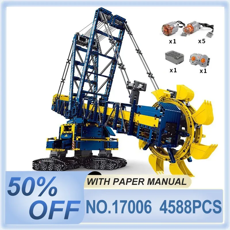 MOULD KING 17006 Unique Technical Bucket Wheel Excavator Model Building Block Remote Control Truck Brick Toys Kid Christmas Gift