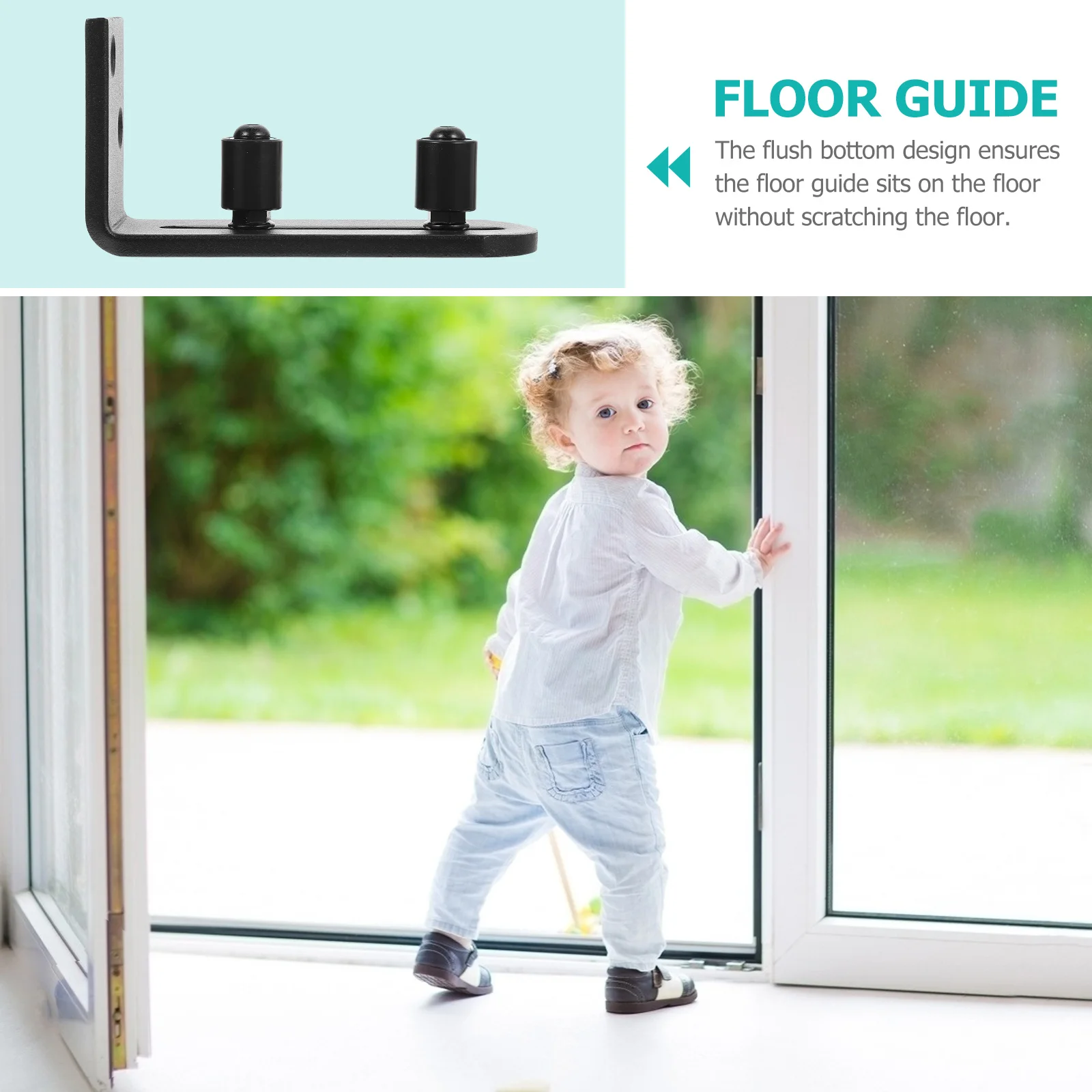 2 قطعة دليل أرضية باب الحظيرة القابل للتعديل، أسطوانة تثبيت على الحائط، توقف التأرجح للأبواب المنزلقة، دليل الباب المعدني من الفولاذ الكربوني، #5