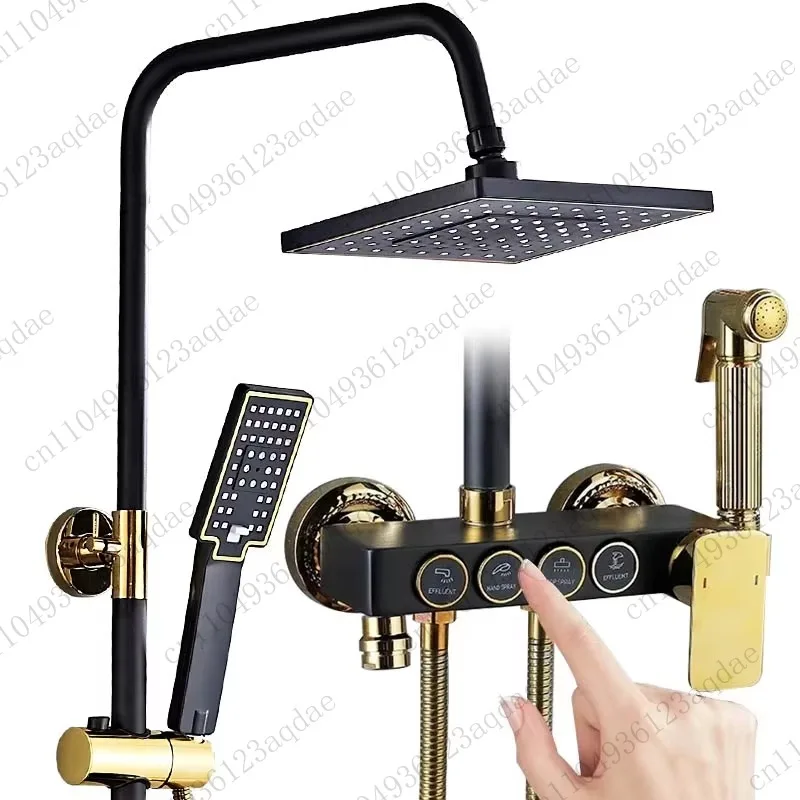 

Shower Faucet Set Hotel Bathroom Black Brass Shower Set 4-Function Shower Faucet Mixer Set Luxury Modern High-Quality