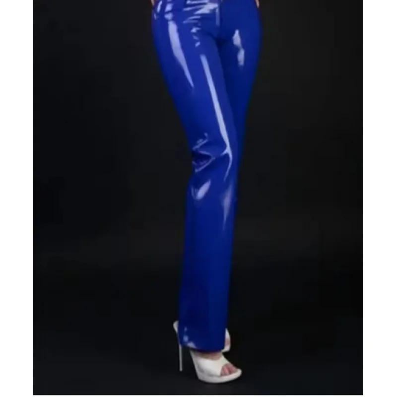 

Women's handmade deep blue latex pants custom jeans front and back pockets
