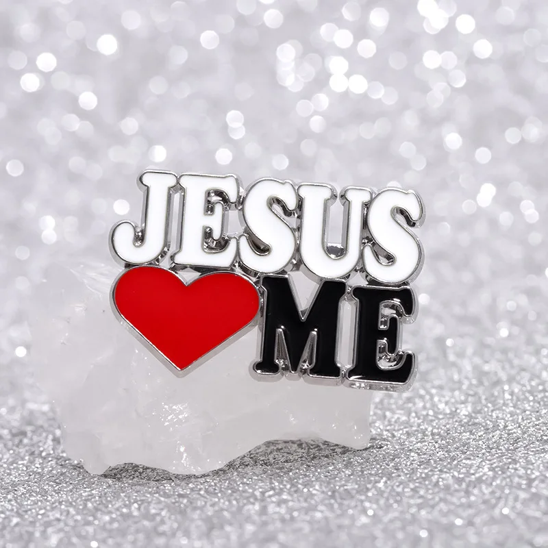 Fashionable text enamel pin Jesus Love Me Red heart brooch Backpack Hat Lapel Accessories Metal Badge Gift Jewelry Wholesale