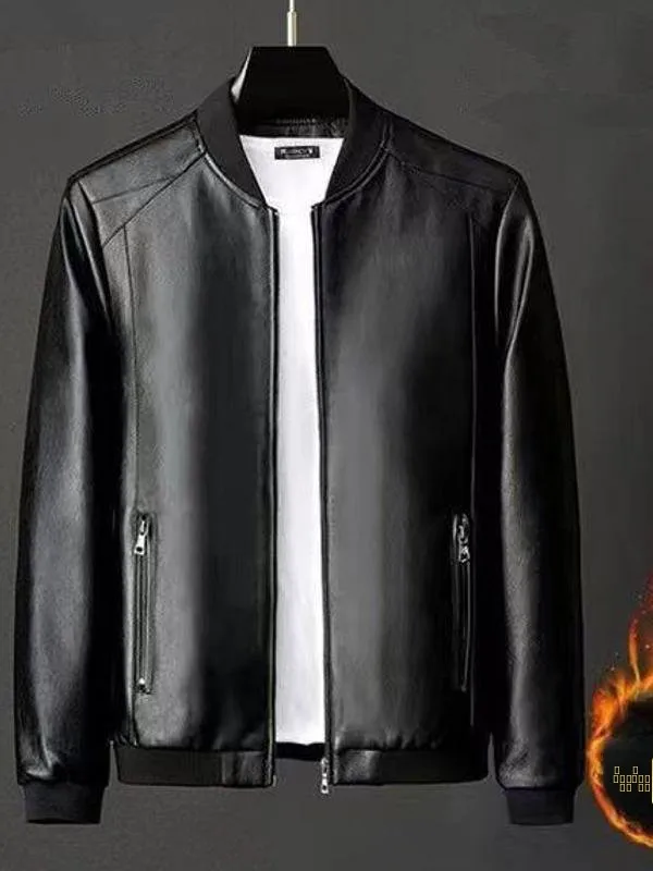 

Haifeng Мужская кожаная куртка Зима Thiened Casual Свободная весенне-осенняя тонкая верхняя одежда Faionable Urban Sle Long Sve Z...