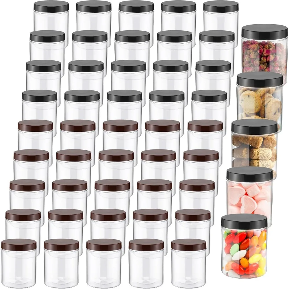 

50 Pcs Clear Plastic Jars Containers 16 oz Reusable Empty Storage Jars with Lid for Kitchen Spices Dry Food Body Butter, Black