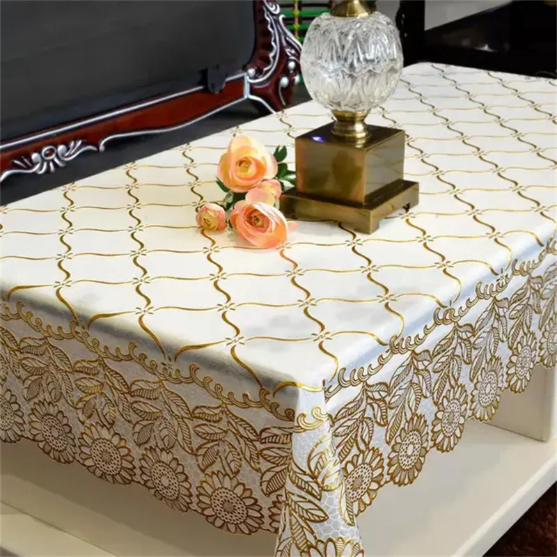 

Rectangular waterproof tablecloth, PVC household rectangular oil resistant plastic tablecloth, gold hot stamping printing tablec