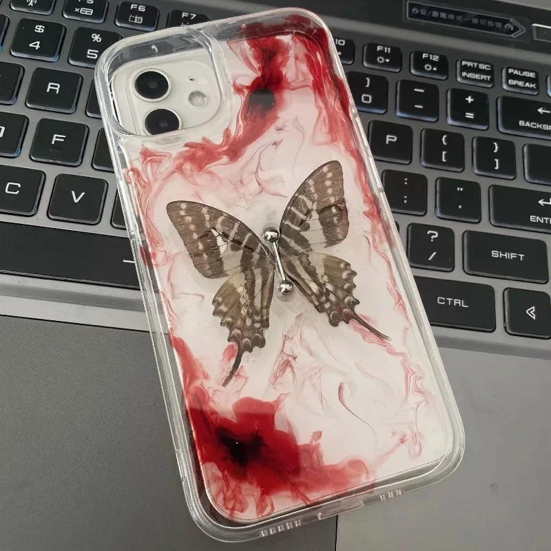 4057 Original 3D Handmade Cell Phone Case Butterfly Chain Dark Gothic Art Horror Punk Style Customized Halloween Christmas Gift