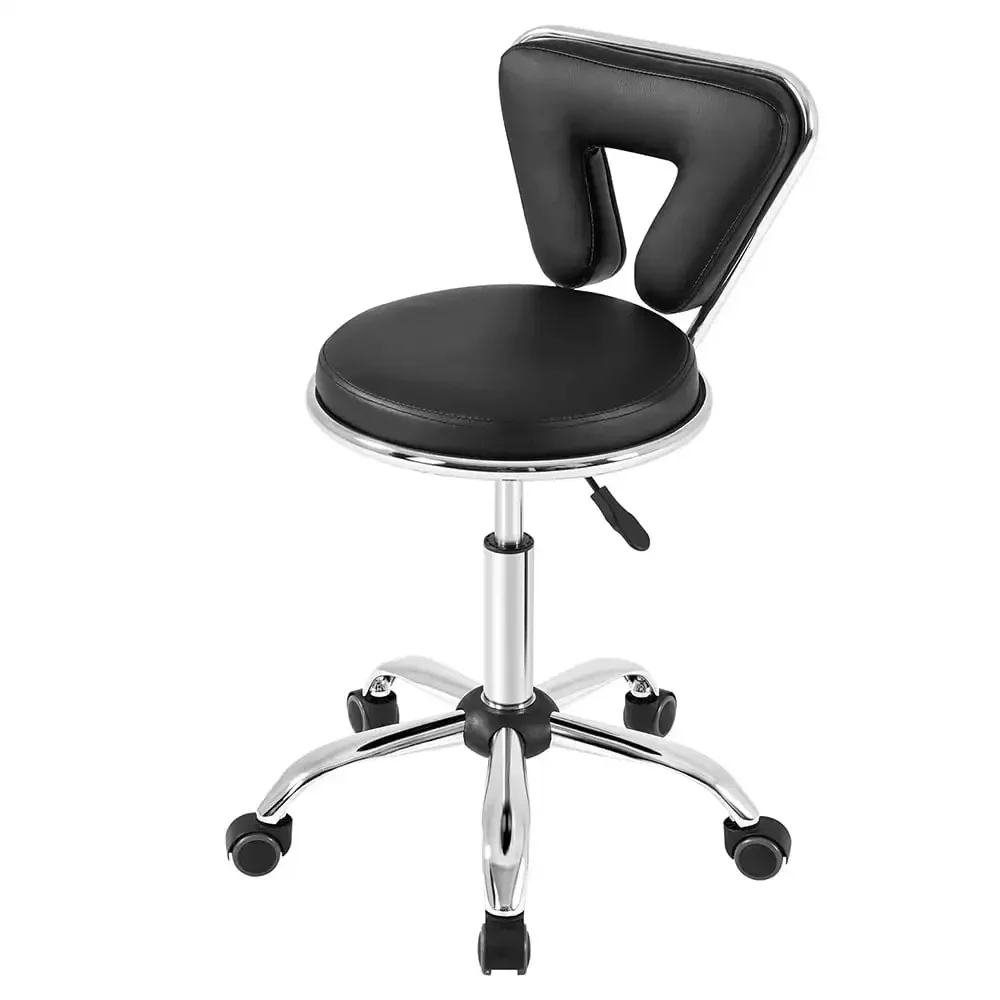 

Rolling Swivel Salon Stool Chair Nail Chair Height Adjustable Home Spa Massage Manicure Facial Stool with Backrest and Wheels