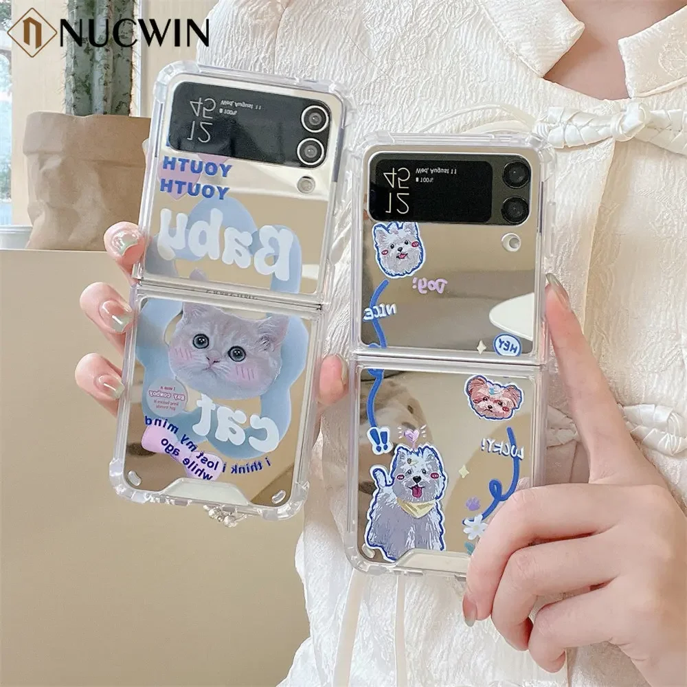 For Samsung ZFlip 6 5 4 Cartoon Mirror Cat Star Case For Samsung Galaxy Z Flip 5 4 3 Flip4 flip6 Make Up Airbag Shockproof Cover