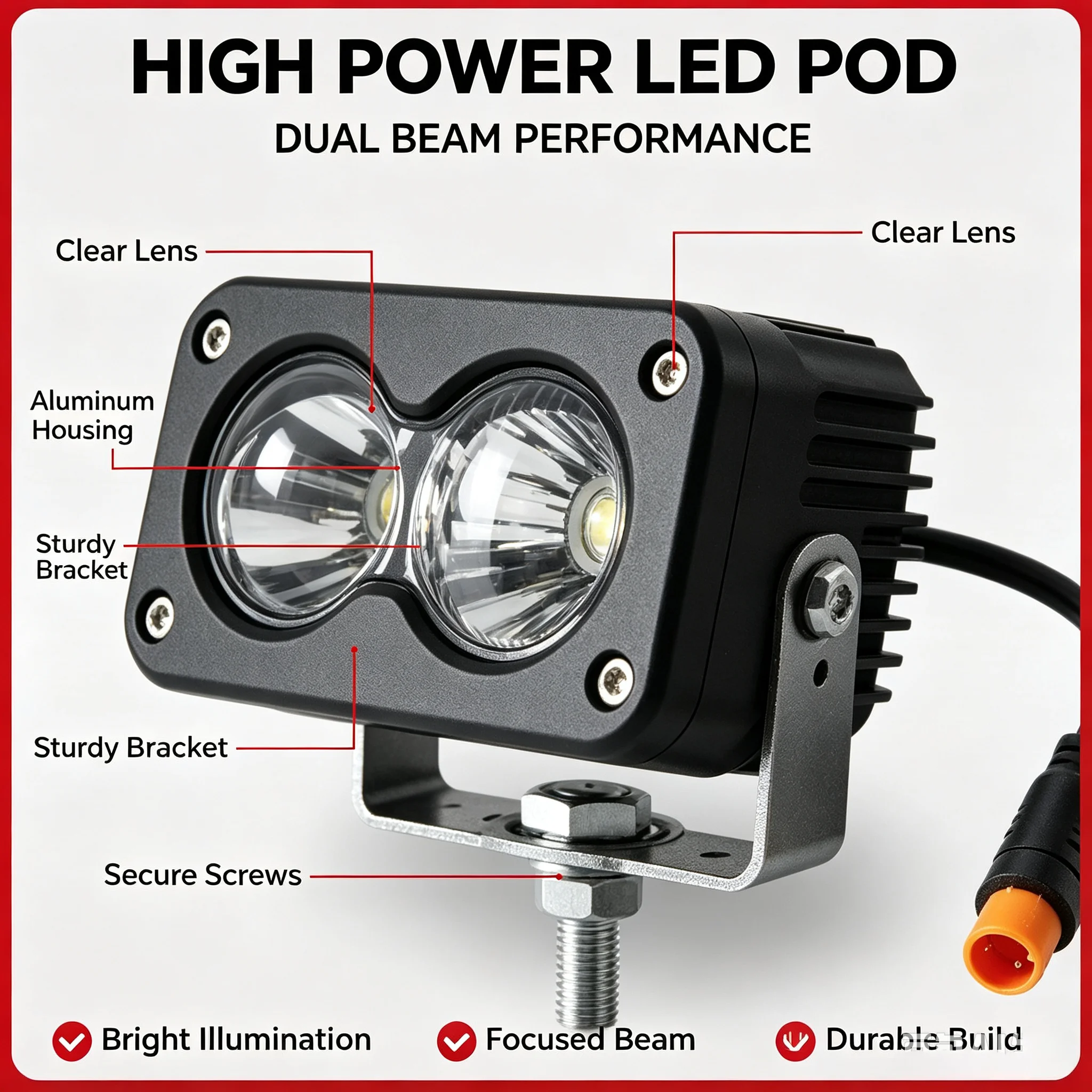For Ridstar Q20 3Inch LED Pod Spotlight Motorcycle Pickup Offroad Headlight Flood Spot Waterproof Plug N Play White Yellow LED L