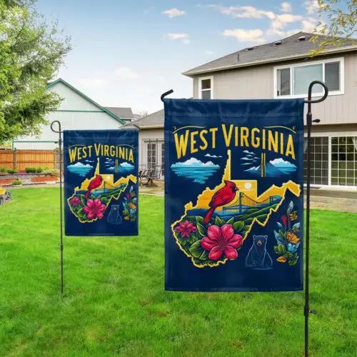 West Virginia Cardinal Rhododendron Black Bear Map Flag Garden Flag