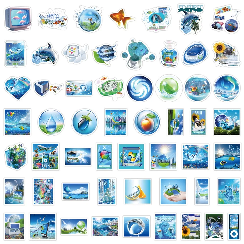 10/55pcs Frutiger Aero Blu Adesivi Y2K Estetica Divertente Decalcomanie Decorazione FAI DA TE Telefono Laptop Bagagli Skateboard Graffiti Decalcomanie