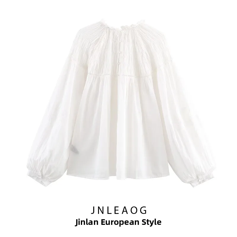 

Romantic Sle Honeycomb Pattern Faion irt JNLEAOG Women's Clothing Autumn New Arrival Polyester Long Sve Loose Fit