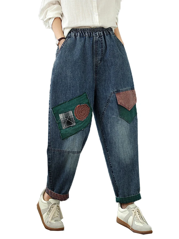 Waed out المطرزة اللون Blo Distred الدينيم الجينز حجم كبير المرأة عادية أبي هارلان السراويل فضفاضة تنوعا عالية الخصر #5