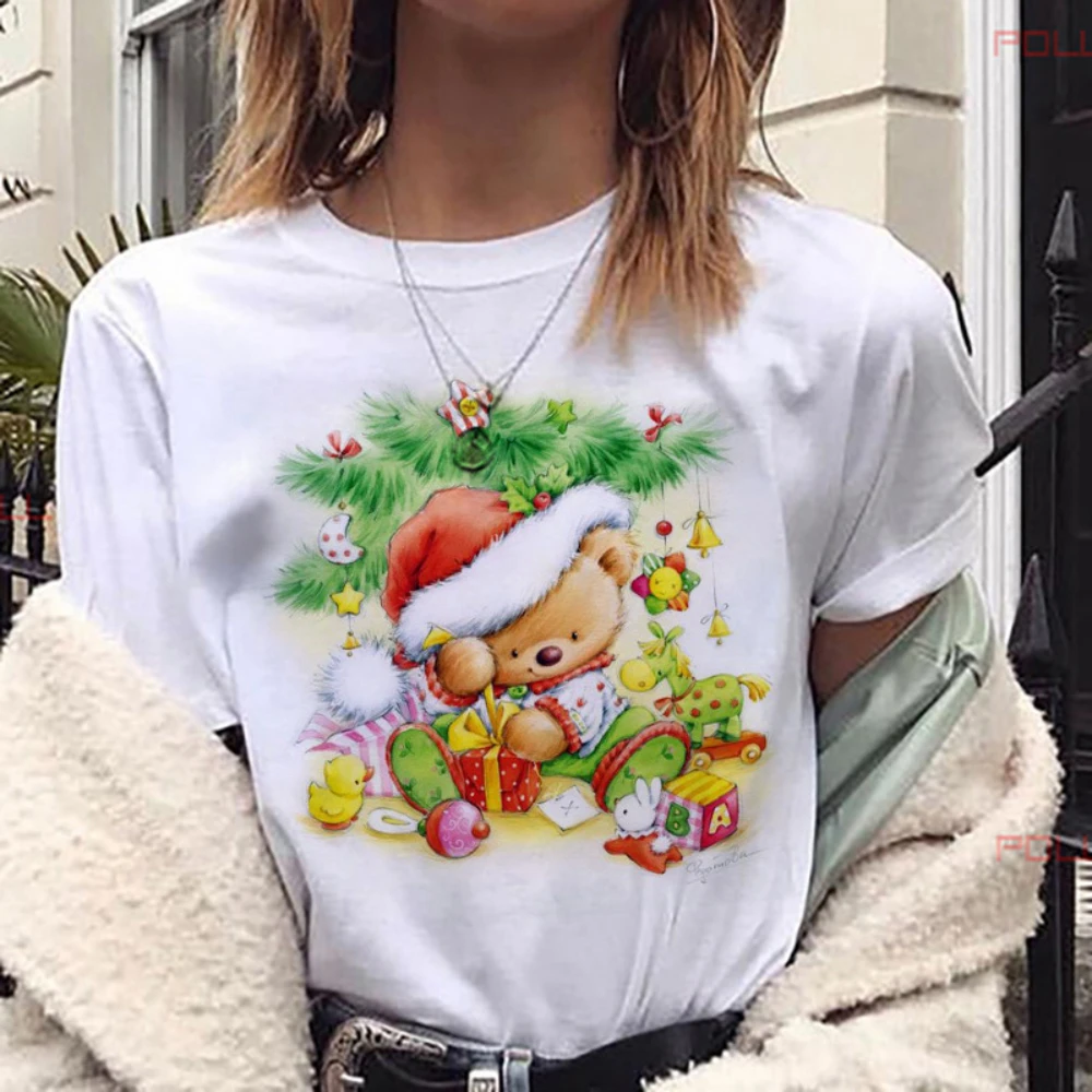

Christmas Reindeer Bear Watercolor T-shirt Christmas Tree Loose T-shirt Durable Casual T-shirt Daily Travel Streetwear Fashion