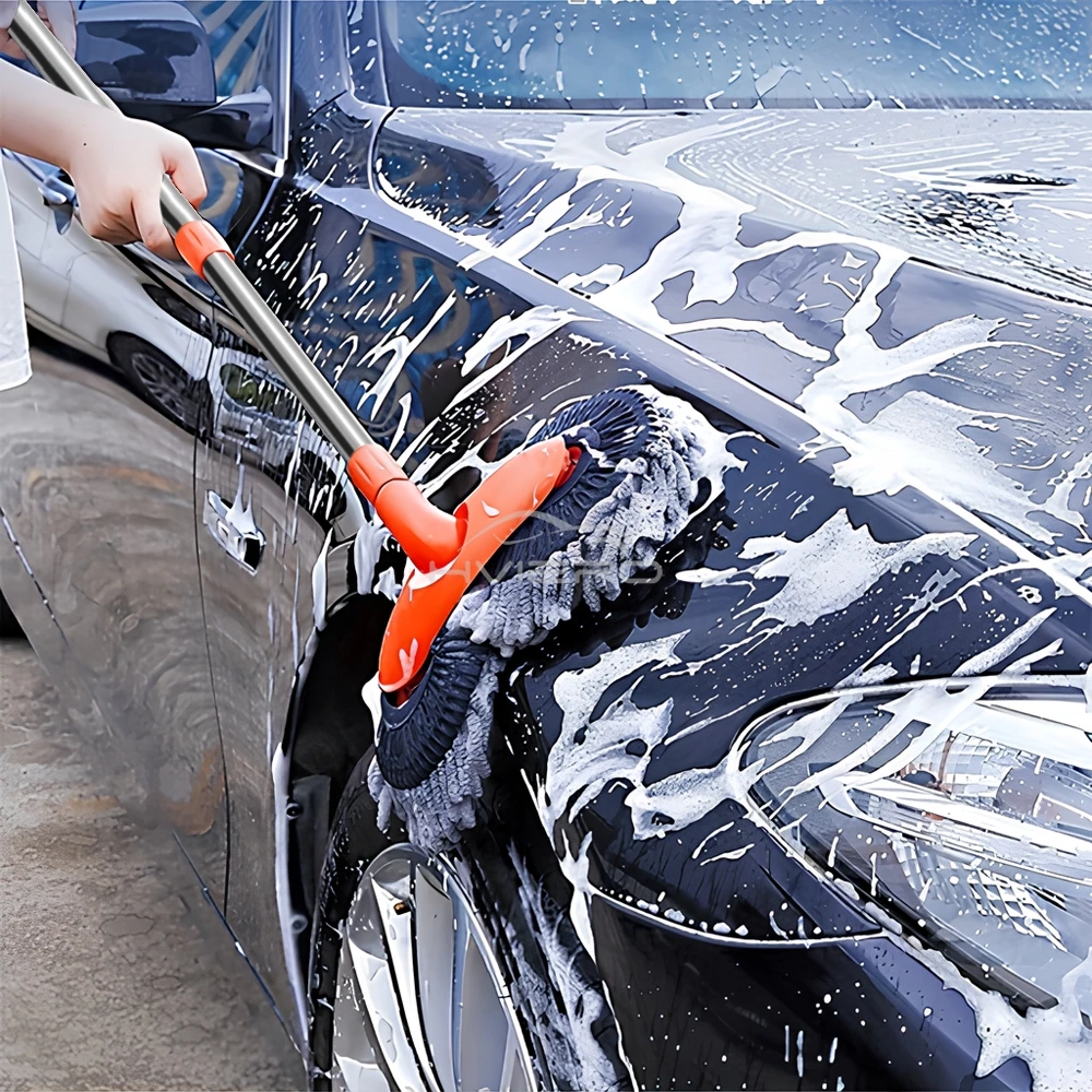 1pcs Multipurpose Car Cleaning Brush Washer Mop Chenille Double Brush Head Roof Window Clean Three-Section Telescopic Wash Tool