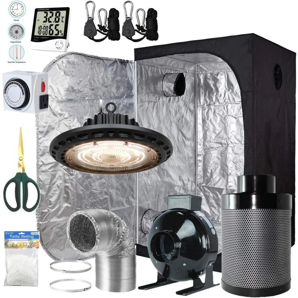 Full Spectrum LED 100W Grow Light Fixture Kit + 36''x36''x72'' Mylar Grow Tent + 4'' Fan Filter Duct Combo Indoor Grow Tent