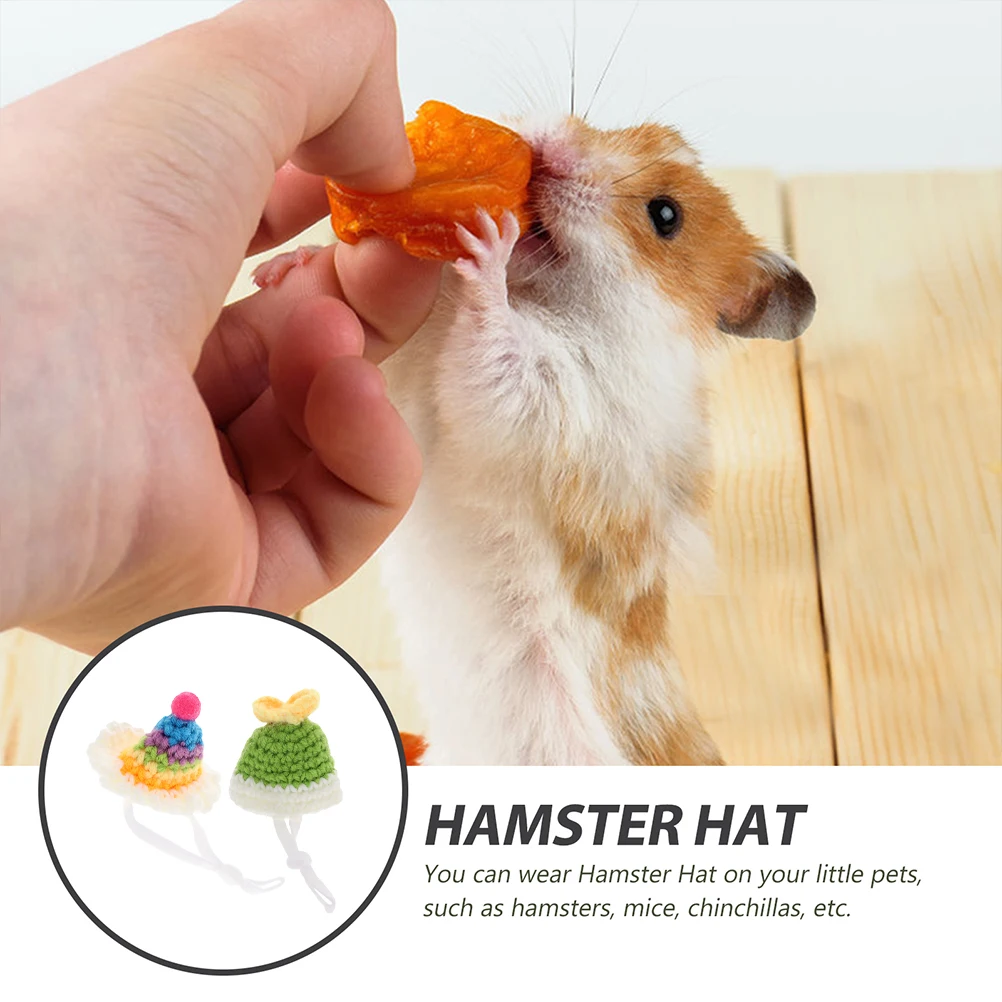 

2Pcs Small Animal Hat Knitted Lightweight Halloween Birthday Photo Prop Toys for Hamsters Pets Adjustable Straps
