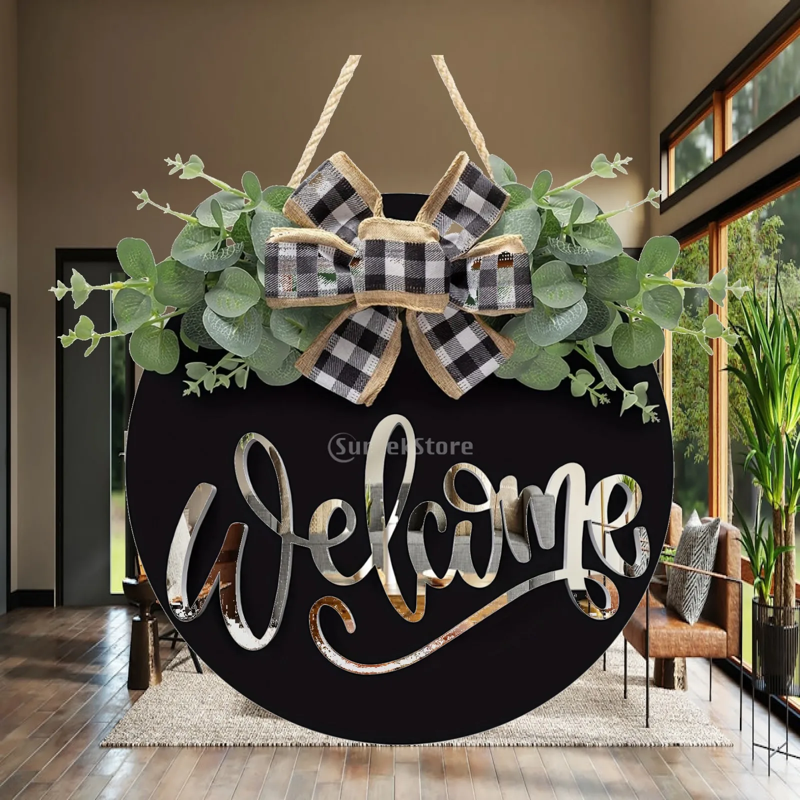 Welcome Wooden Door Hanging Sign 30cm Round Rustic Wood Sign Plaque for Holiday Office Window Door Coffee Shop Housewarming Gift