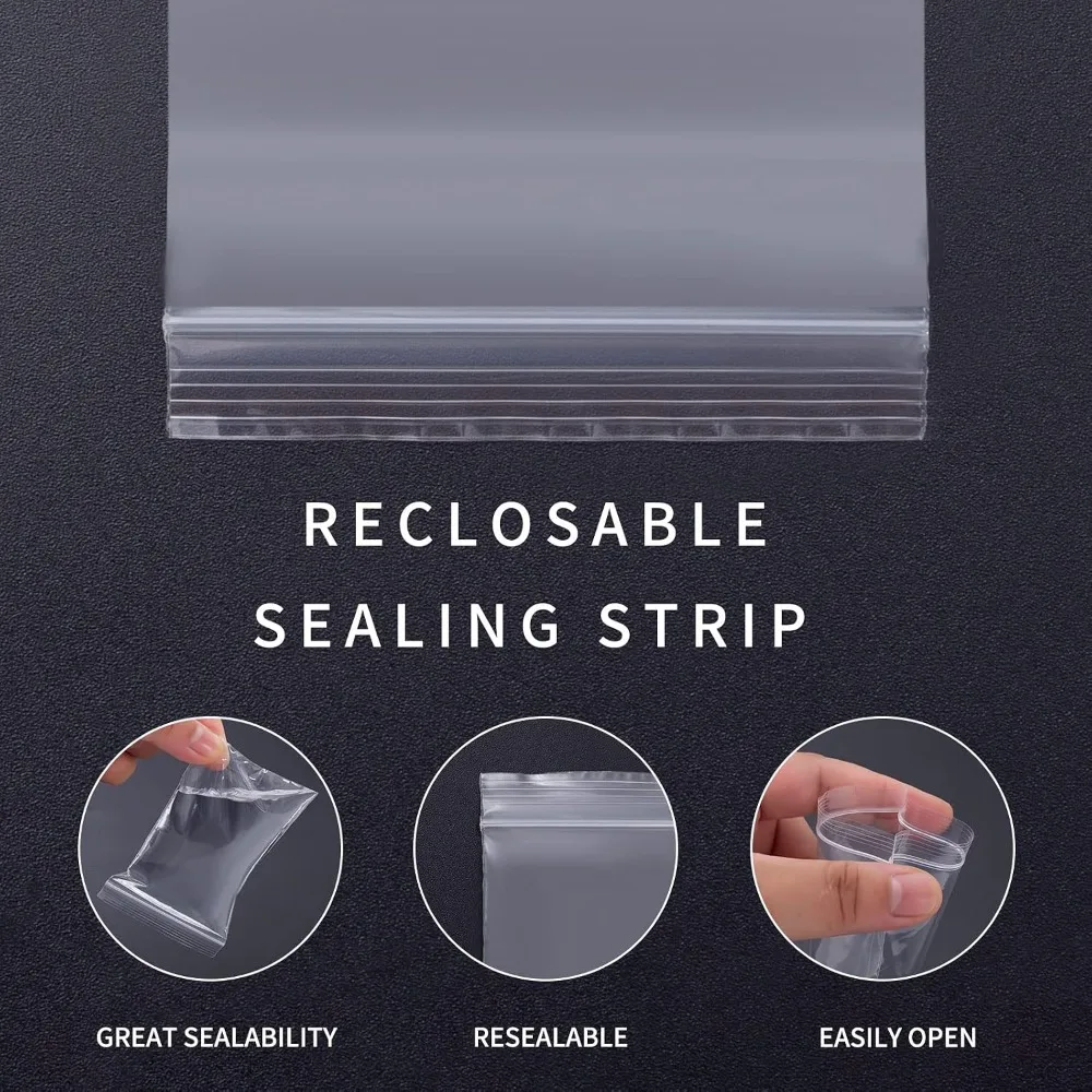 Small Resealable Plastic Bags 300 PCS Clear Reclosable Poly Bags for Jewelry Pills Beads Screws Packaging 3 Sizes Mini Baggies view 3