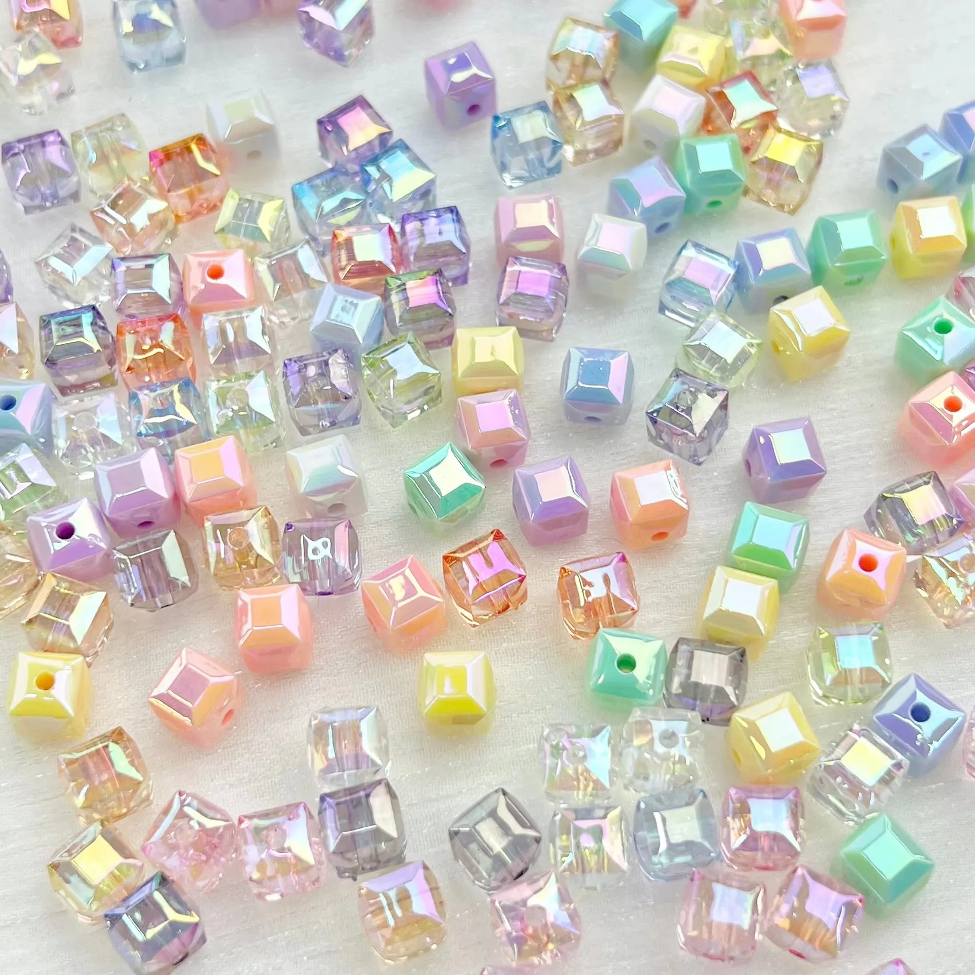 8mm small square bead cutting surface electroplated color UV high transparency DIY separated bead bracelet necklace beaded mate