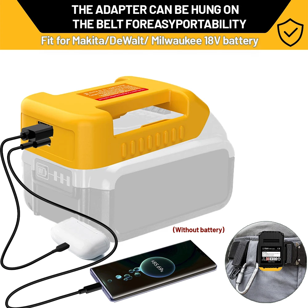 

USB-адаптер для зарядного устройства для Makita/Dewalt/Milwaukee 18 В, батарея Lithitum, портативный порт Type-C, держатель для быстрой зарядки аккумулятора C
