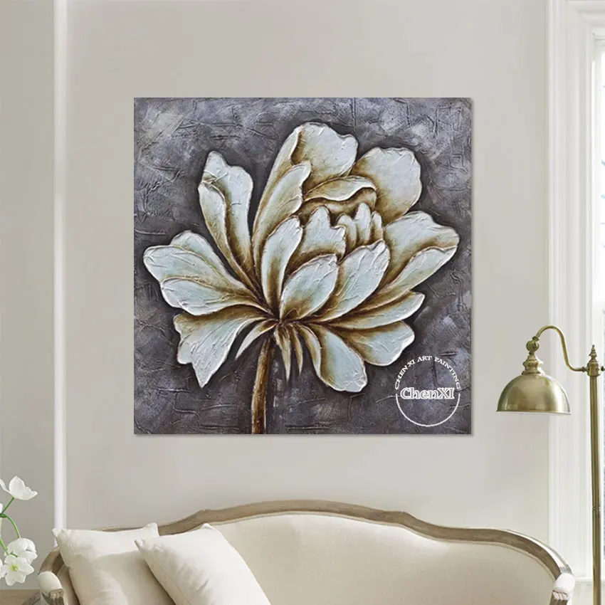 Large Canvas Picture Wall Art Panel White Lotus Flower Abstract Acrylic Painting Luxury Poster Artwork For Hotel Decoration