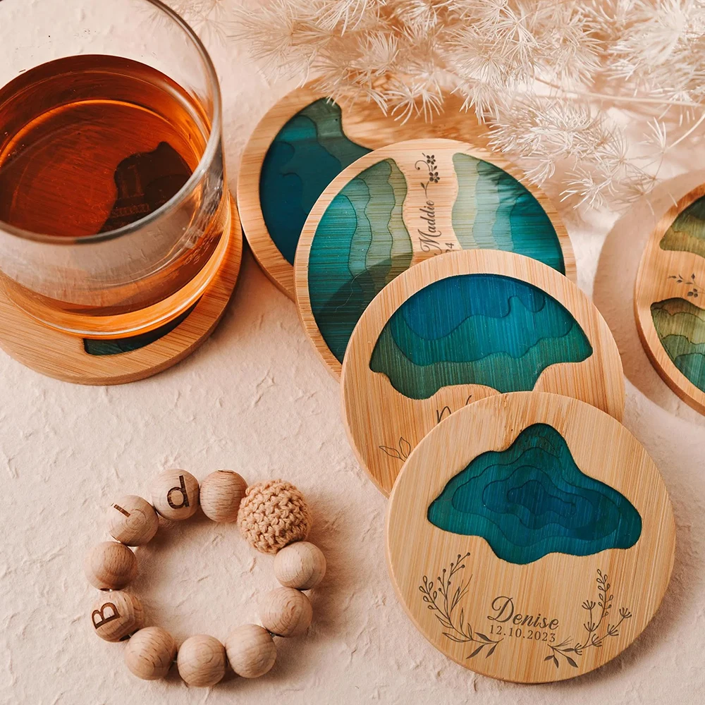 Custom Coaster Engraving Name Placemat Fresh Wood Cup Holder Table Mat Pad Non-slip Heat Insulation Cup Mat Kitchen Accessories 3