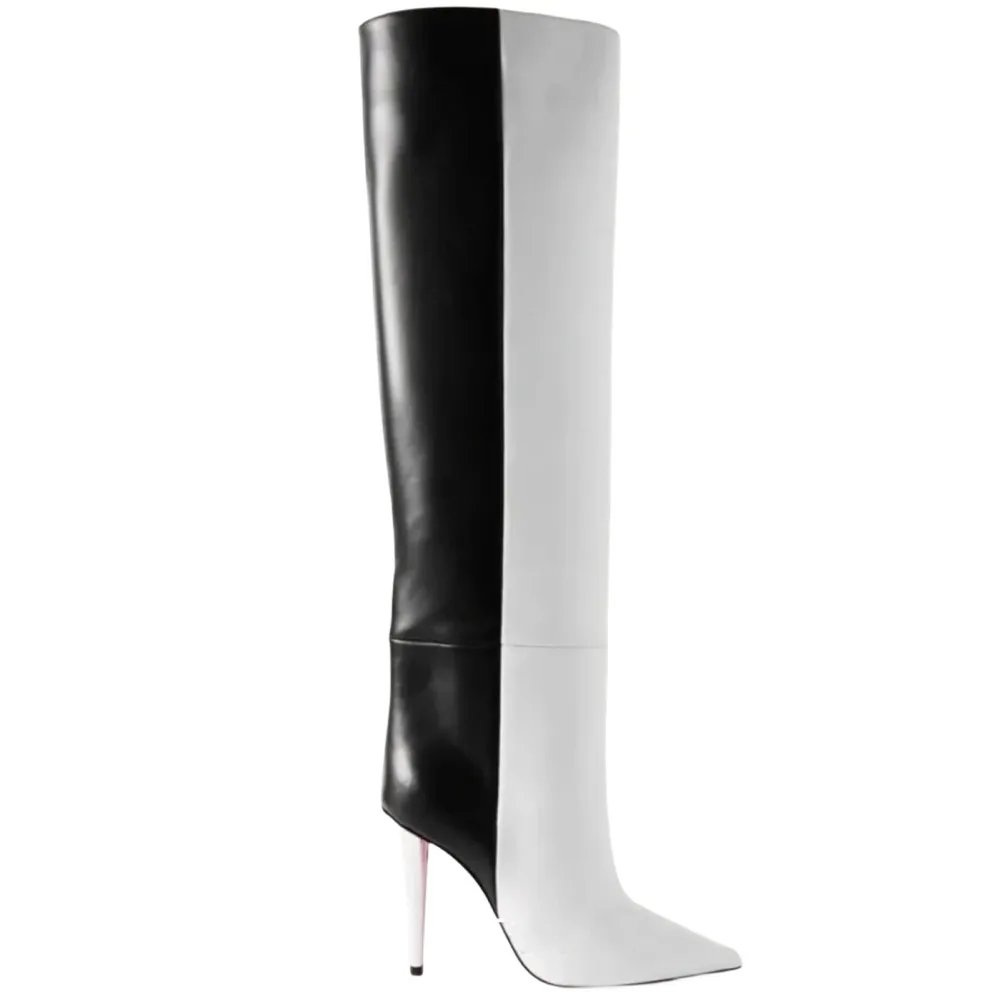 New European and American Women's Slim High Heels, Pointed Rivets, Knee Length Boots, Fashionable Party Oversized Mid Size Boots view 2