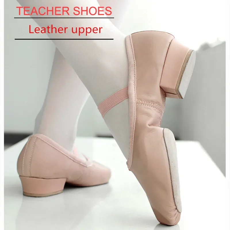 Chaussures de ballet en cuir avec talons, professeur de pratique, fuchsia, danse