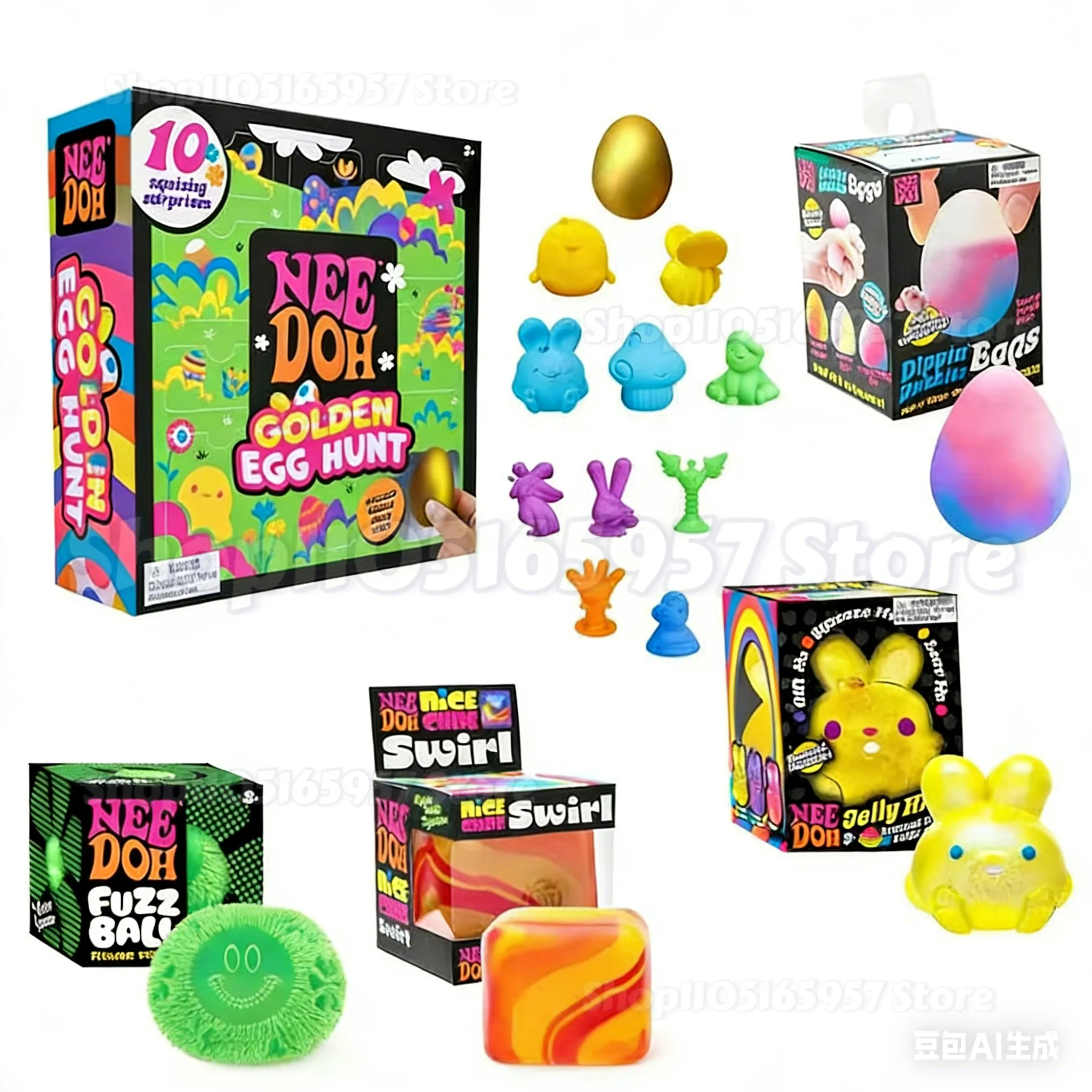 

2026 HOT Nee-doh Golden Egg Hunt Game Blind Box Easter Fidget With Squishy Surprise Stress Relief Squeeze For Kids Easter Party