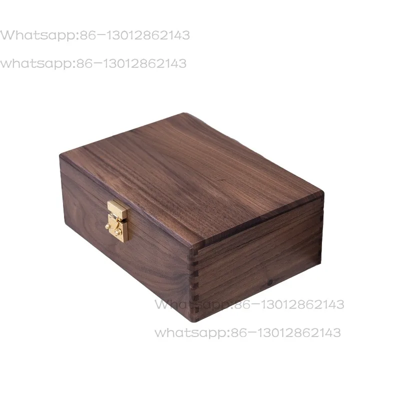 Retro black walnut tenon and mortise solid wood desktop certificate storage box, wooden jewelry play box with lock
