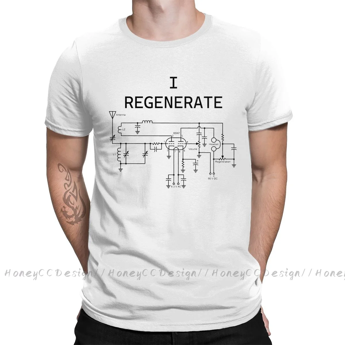 Vacuum Tube 2021 New Arrival T-Shirt Vacuum Tube Regenerative Receiver Unique Design Shirt Crewneck Cotton for Men TShirt