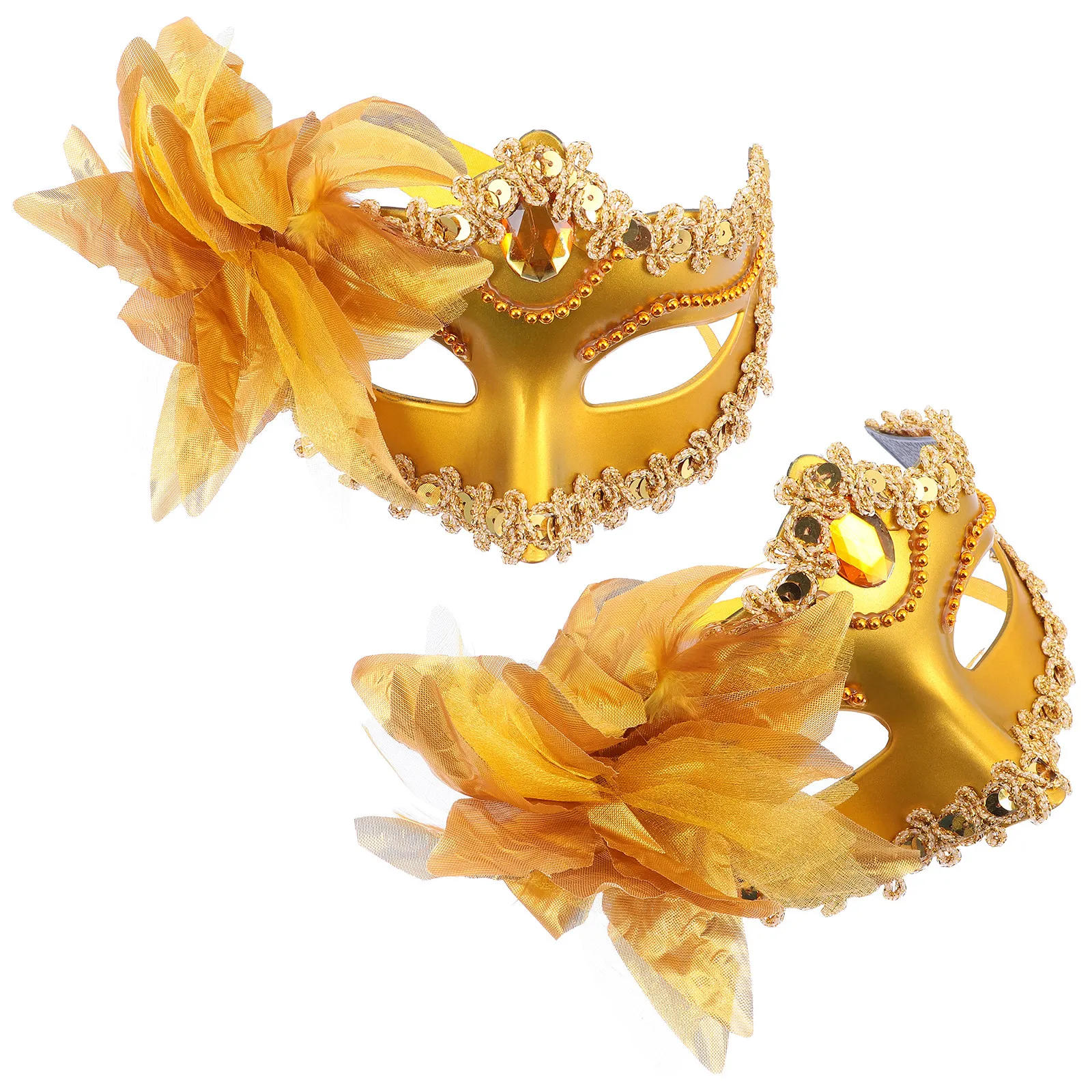 2Pcs Elegant Lily Flower Masquerade Masks Adjustable Face Covers Decorative Shimmer Masks Cosplay Party Supplies