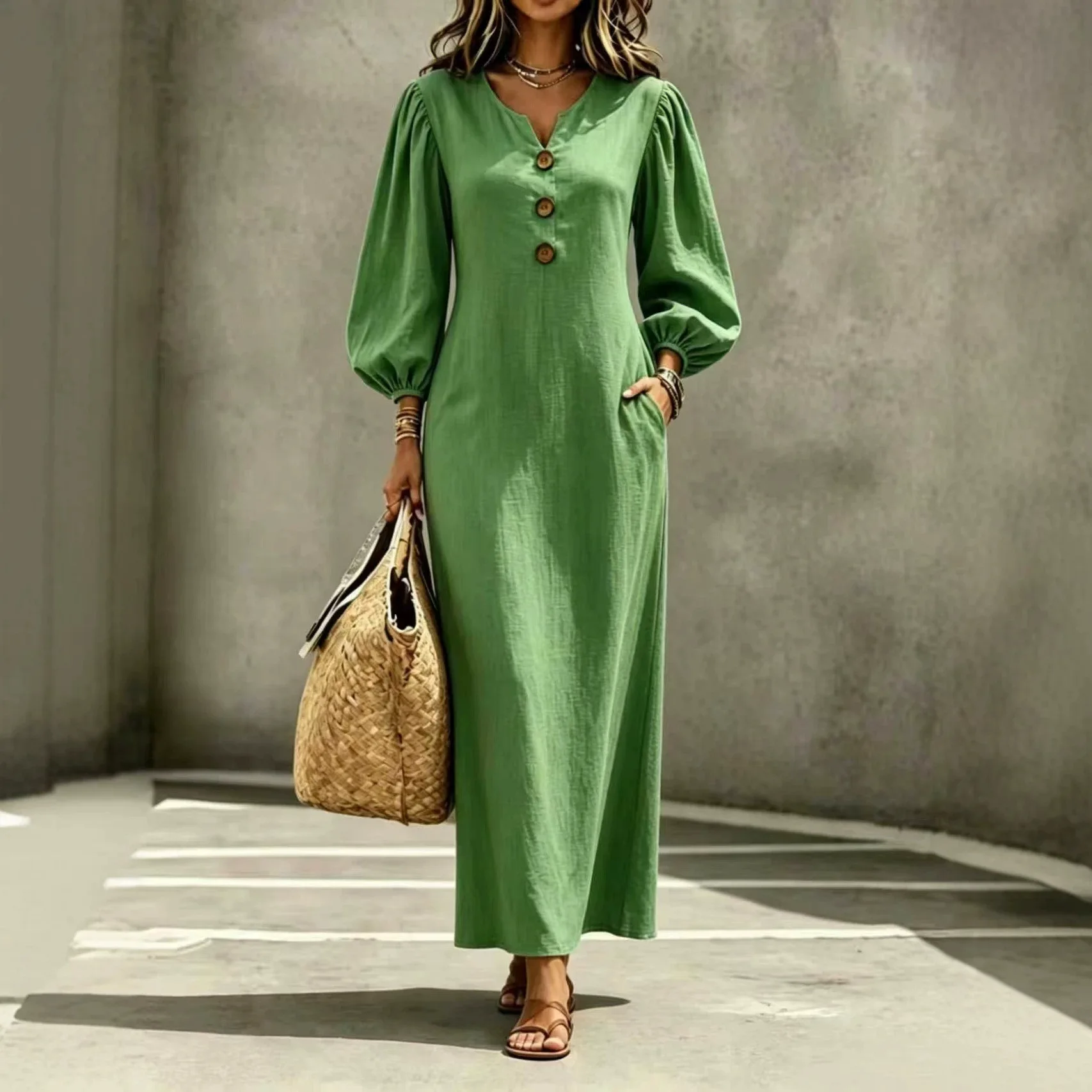 Dress Women Muslim Abaya Dresses Eid Vestidos Jalabiya Lantern Sleeve Button Kaftan Ramadan Morocco Dubai Abayas Islam Long Robe