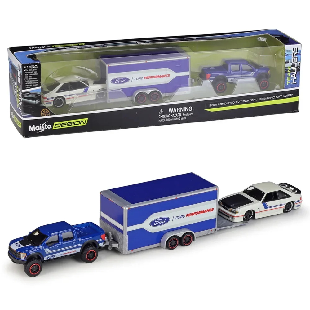 Maisto 1:64 2021 Ford F-150 Raptor/1993 Ford SVT Cobra TRAILER Transport Trailer Set  Alloy Diecast Car Model Toy Gift