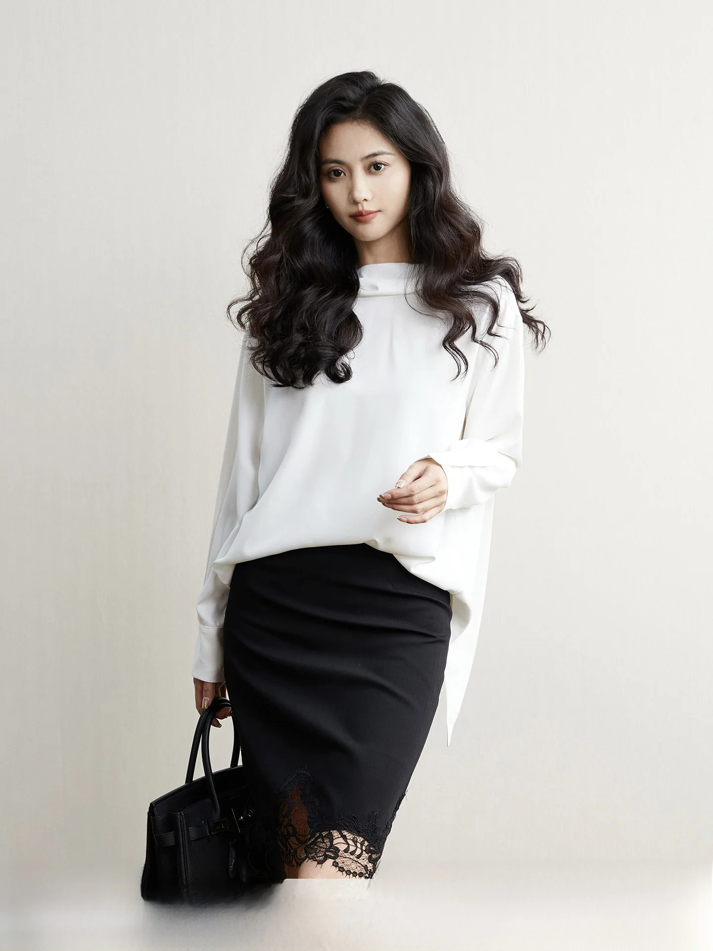 

Elegant High Collar Silk Shirt Women's Long Sleeve Tie Waist Office Commute Spring Fashion Breathable Polyester Fiber Shirt