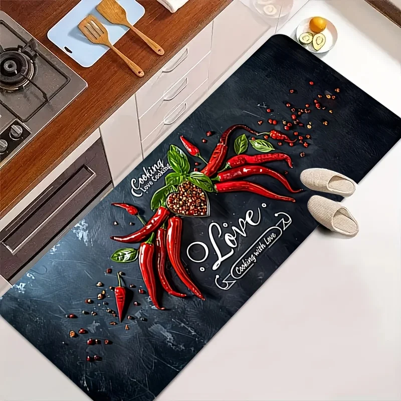 Vintage Fruit Kitchen Runner Rug  Retro Pear Apple Print Elegant Floral Border Design Anti Slip Long Floor Decor Mat for Kitchen