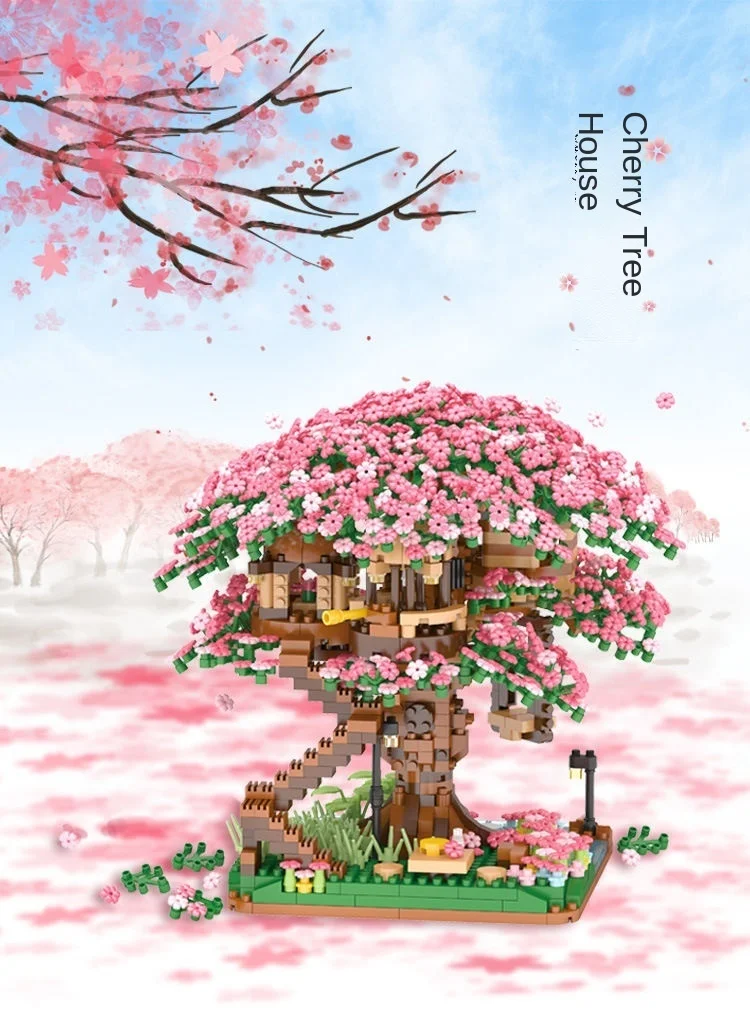 Mini Sakura Arbre Maison Construire Bloc, Arbre Sakura Kit de Construction, Mini Bricolage