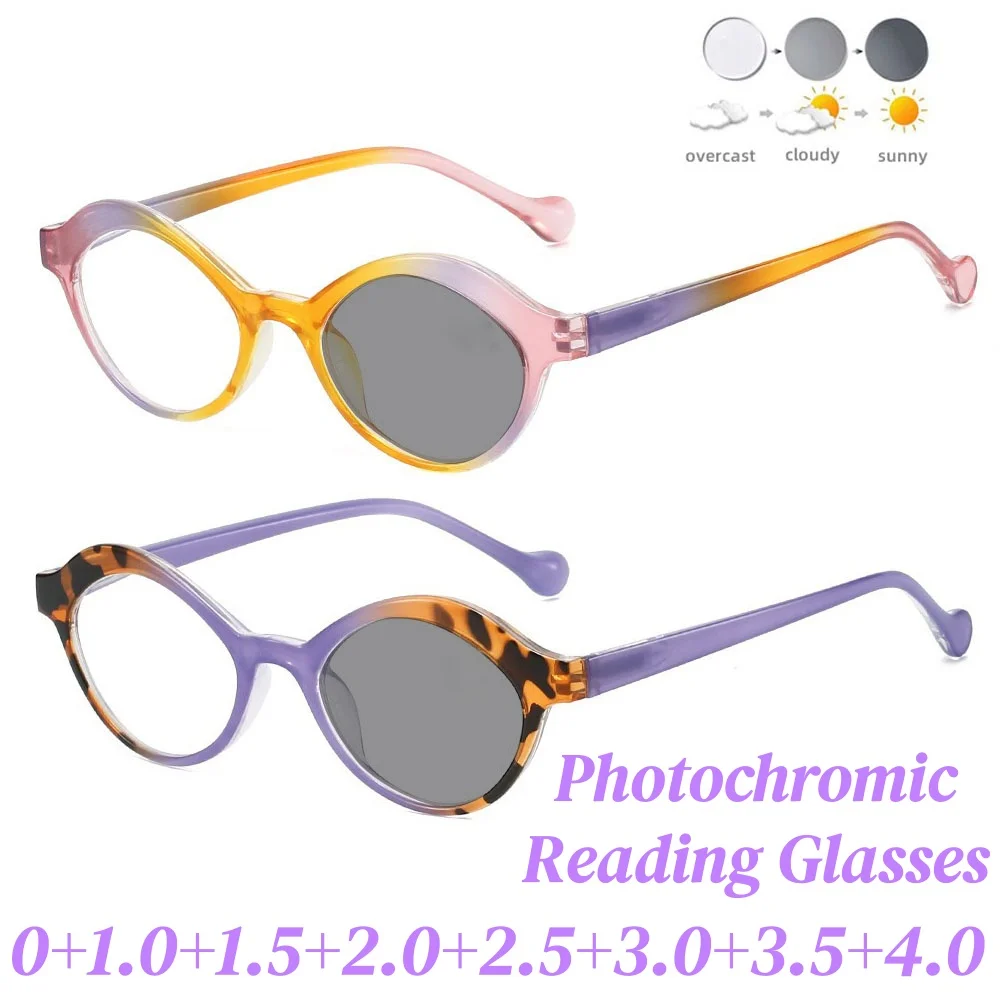 

Korean Style Oval-Frame Photochromic Reading Glasses Women Fashion Colorful Anti Blue Light High-Definition Presbyopia Eyewear