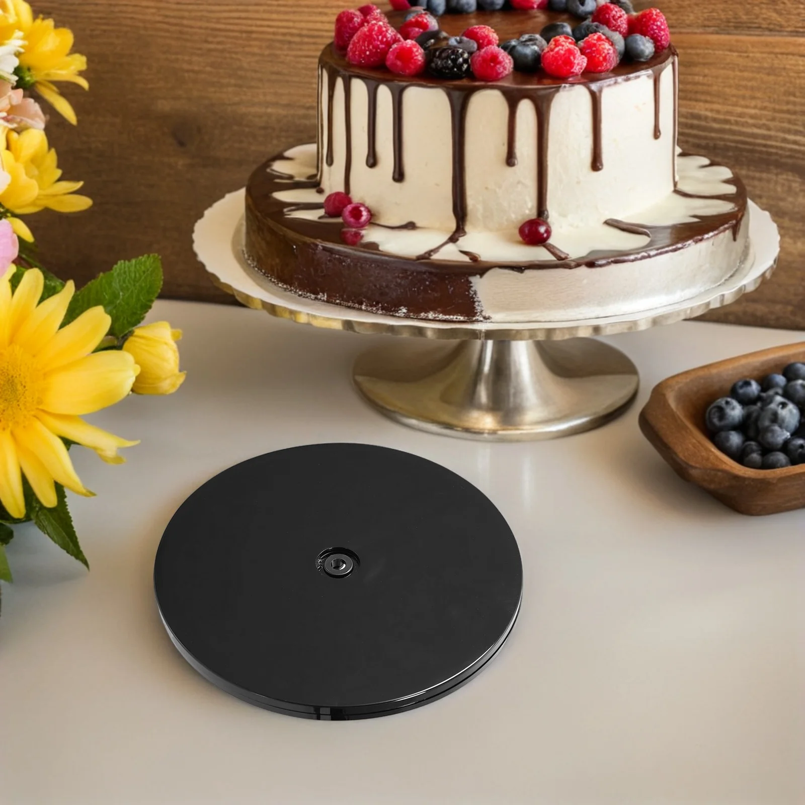 

Rotating Stand 360 Rotating Turntable Degree Turntable Display Stand for Home Office ABS Material Black Small