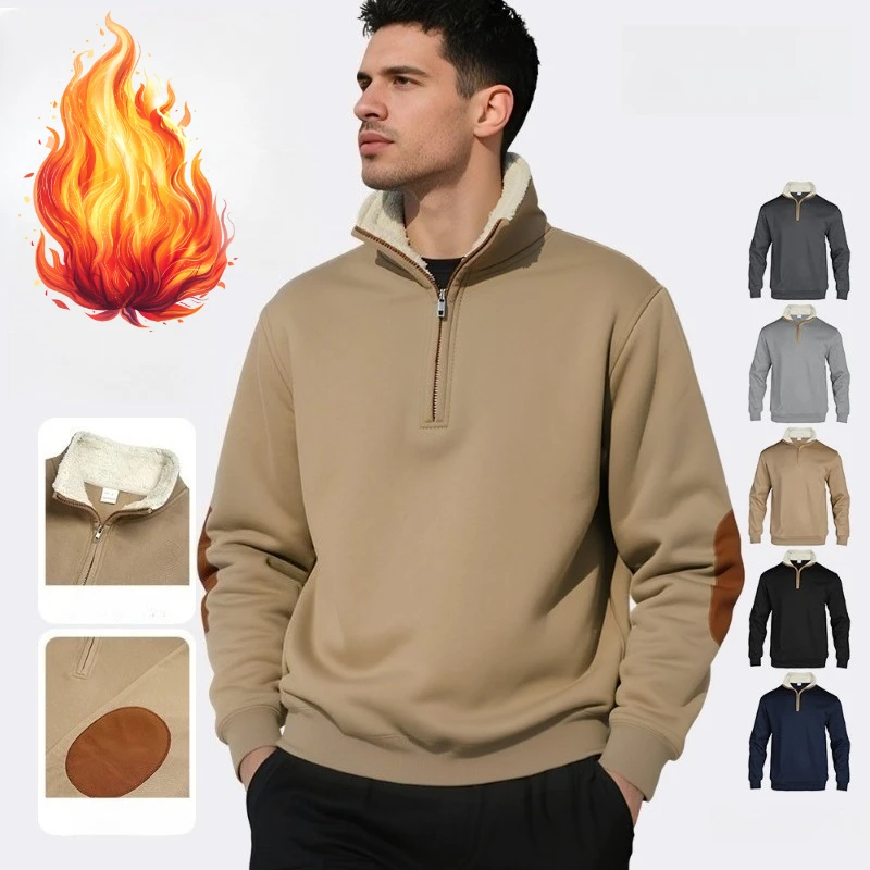 

2025 New Men's Retro Sweatshirt, Casual Stand Collar Half Zip Long Sleeve Jacket for Fall Winter