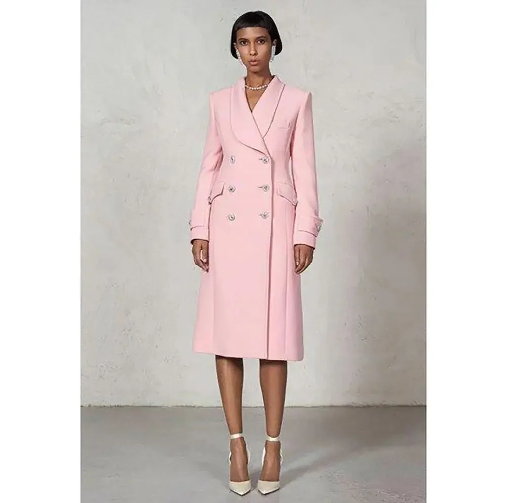 Giacca da donna doppiopetto rosa Nozioni di base alla moda Cappotto lungo da donna formale casual da ufficio Slim Fit Solo 1 blazer