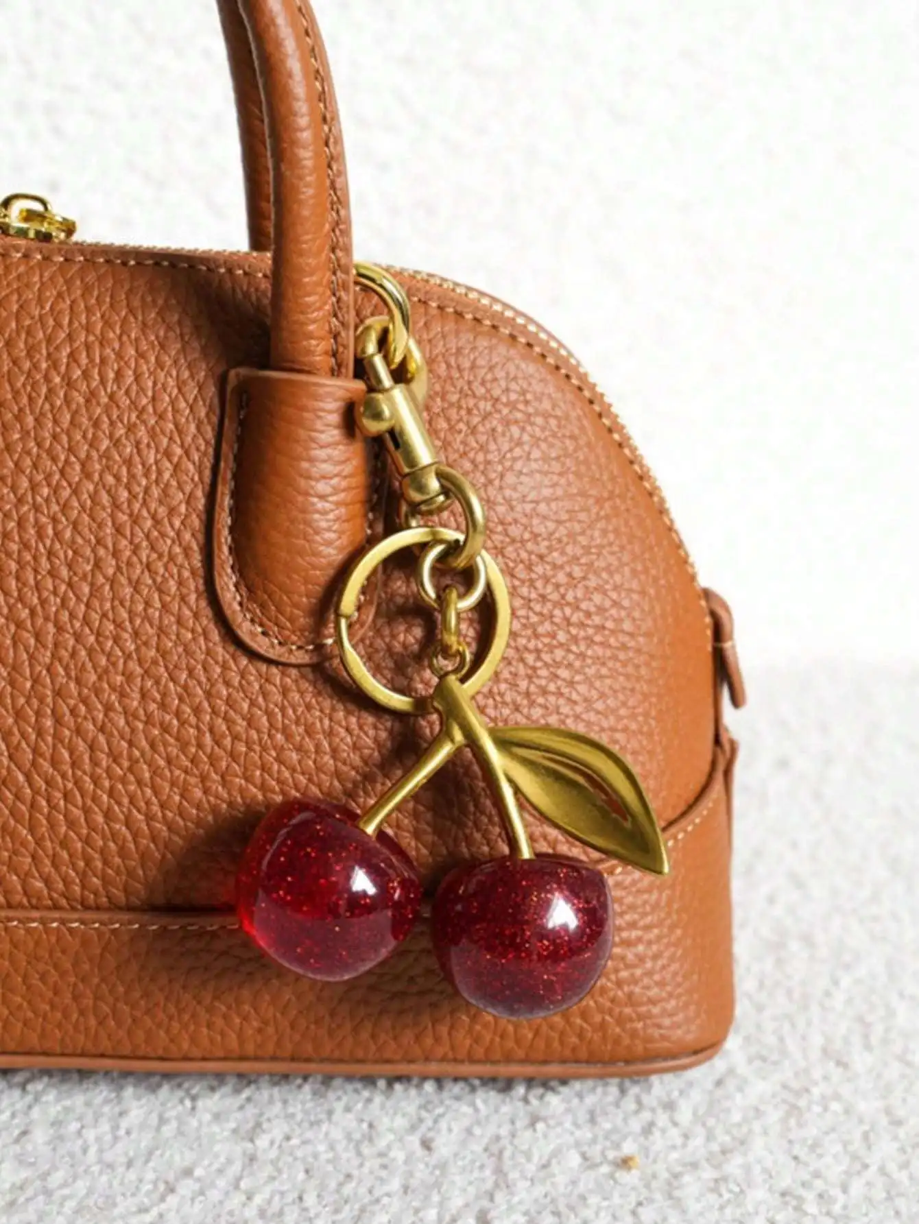 Big Crystal Cherry Keychain Pendant with Sturdy Clip, Sparkling Resin Metal Charm for Handbag Wallet Keyring, Cute Y2K Goth Style Accessory, Great Gift for Mother Father Teacher Graduate