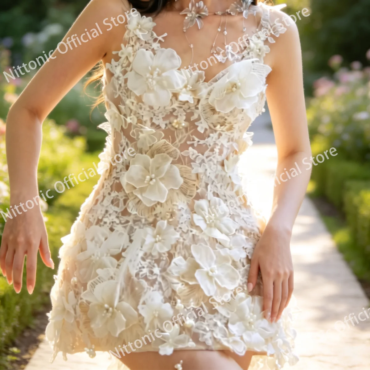 Elegant V-Neck Applique Floral Sleeveless A-Line Bride Wedding Dresses Bridal Gowns Customized