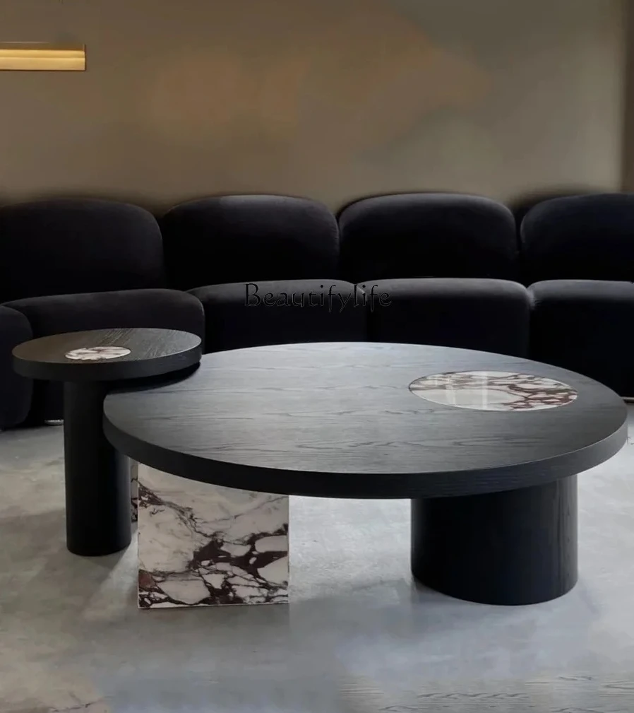 

Italian minimalist rock slab coffee table household solid wood coffee table combination