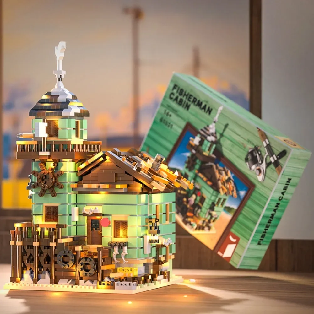 Stad MINI Visserij Dorp Cabine Micro Bouwstenen DIY Vishuis Model Bakstenen Constructie Speelgoed voor Kerstcadeau voor kinderen