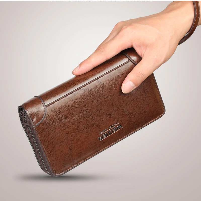 Clutch Bag for Man Leather Zipper Wallet Passcard Fashion Purse Handbag Square Card Holder Phone Pouch Hand Male Porter Bag